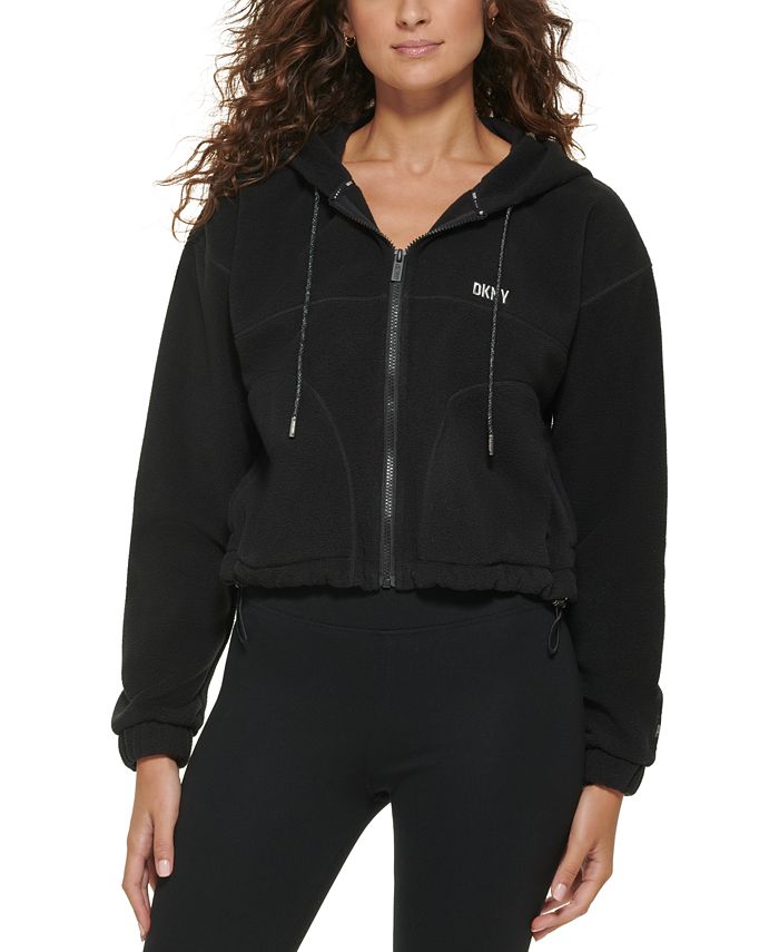 DKNY Women's Cropped Zip-Front Hooded soft polar fleece Jacket - Macy's