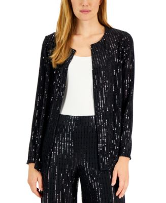 Anne Klein Women's Fixed-Sequin Collarless Jacket Macy's