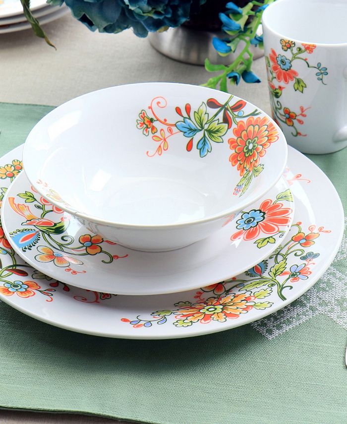 Elama Floral Zoe 16 Piece Round Porcelain Dinnerware Set, Service for 4