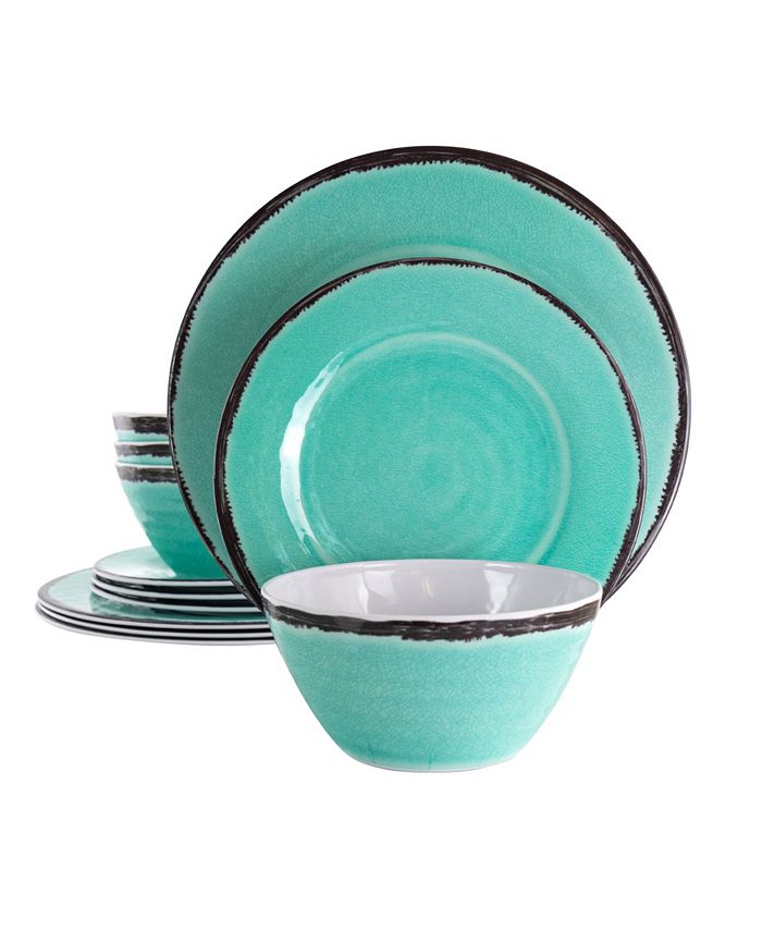 Elama Turquoise 12 Piece Lightweight Melamine Dinnerware Set, Service