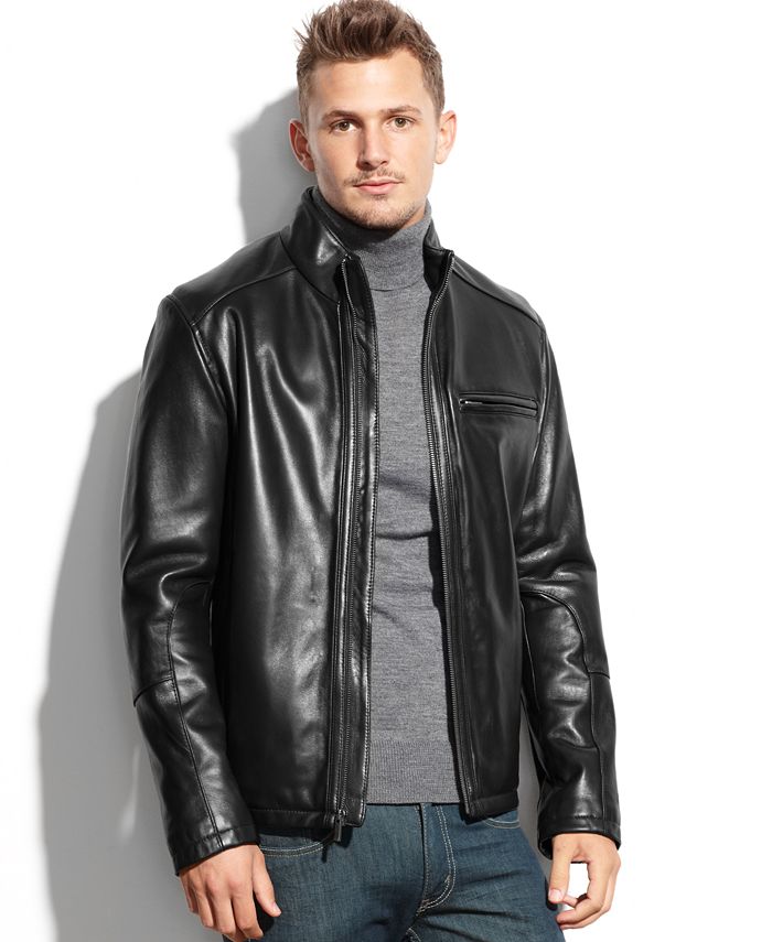 Cole Haan Smooth Leather Jacket - Macy's