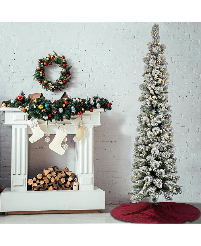 National Tree Company 7' PreLit Snowy Methow Pencil Slim Tree with LED