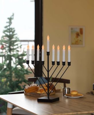 9 Branch Electric Chabad Judaic Chanukah Menorah with LED Candle Design Candlestick