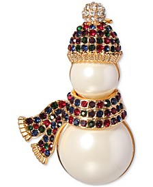 Gold-Tone Multicolor Pavé & Imitation Pearl Snowman Pin, Created for Macy's