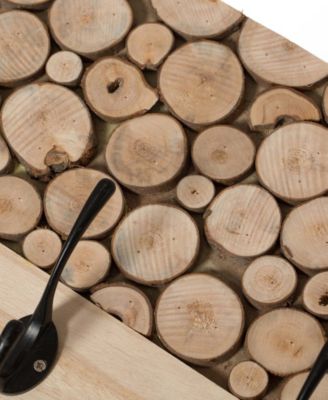 Natural Wood Hook Rack with Five Hooks for Entryway, Office, Bedroom, and Playroom