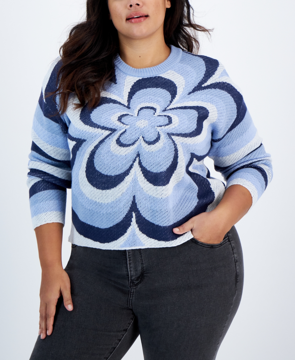 Just Polly Trendy Plus Size Flower Sweater