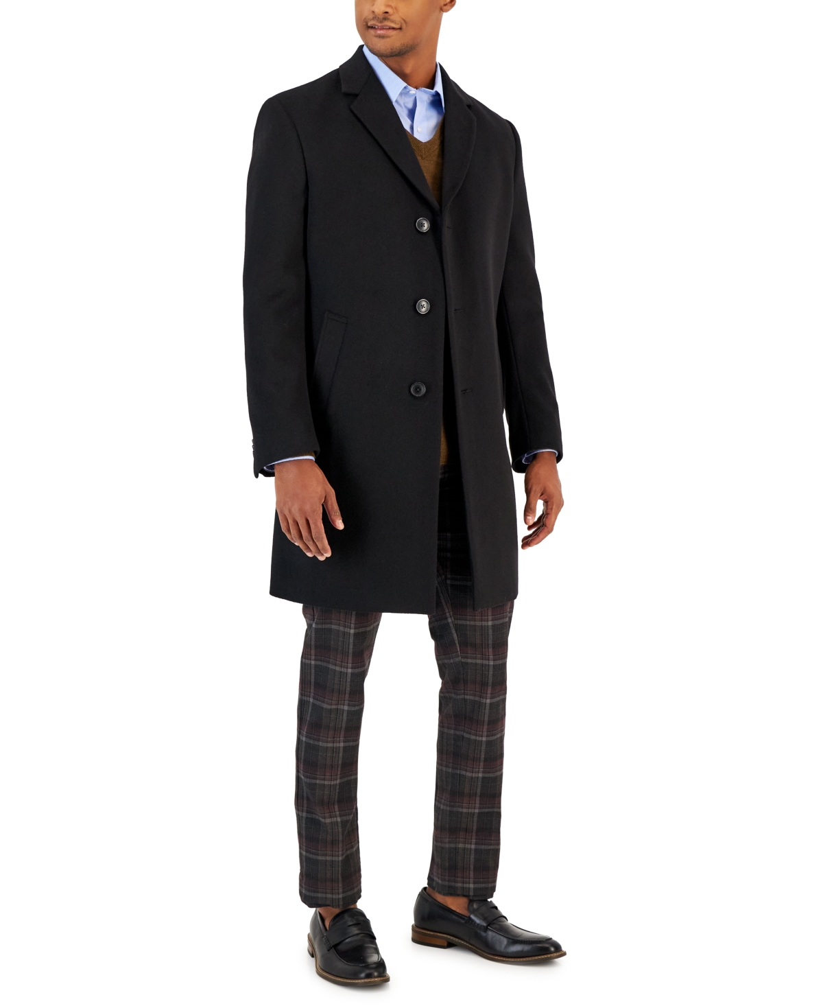 Men's Classic-Fit Camber Wool Overcoat - Burgundy