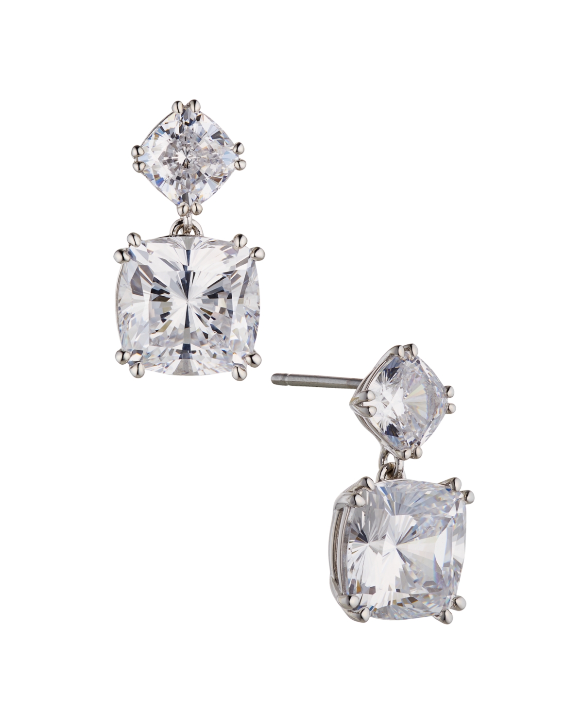 Cushion Cut Drop Earring in Silver-Tone - Silver-Tone/Yellow