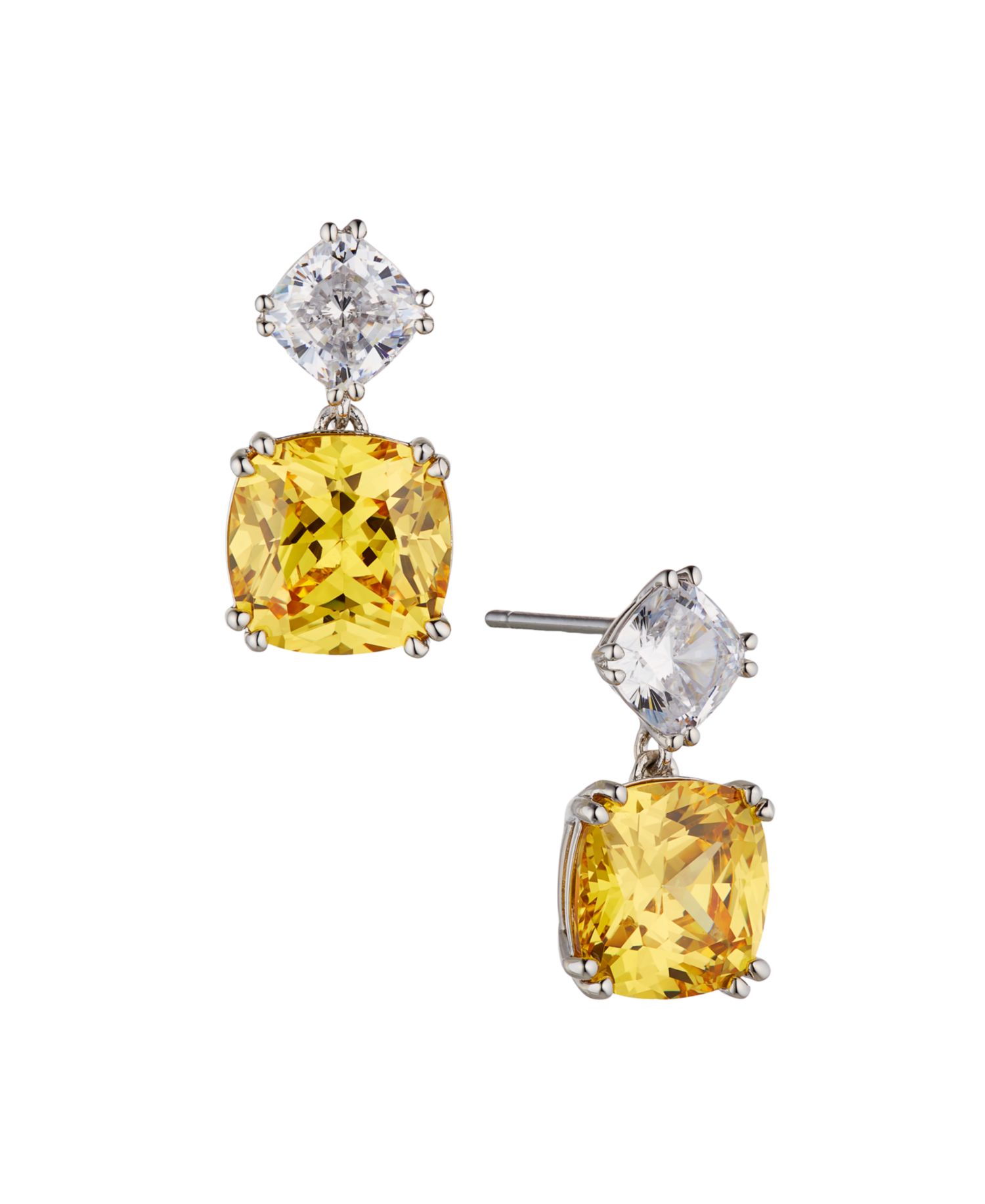 Cushion Cut Drop Earring in Silver-Tone