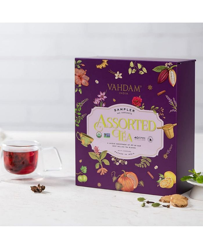 Vahdam Teas Assorted Tea Bags Variety Set Sampler Gift Set, 40 Long