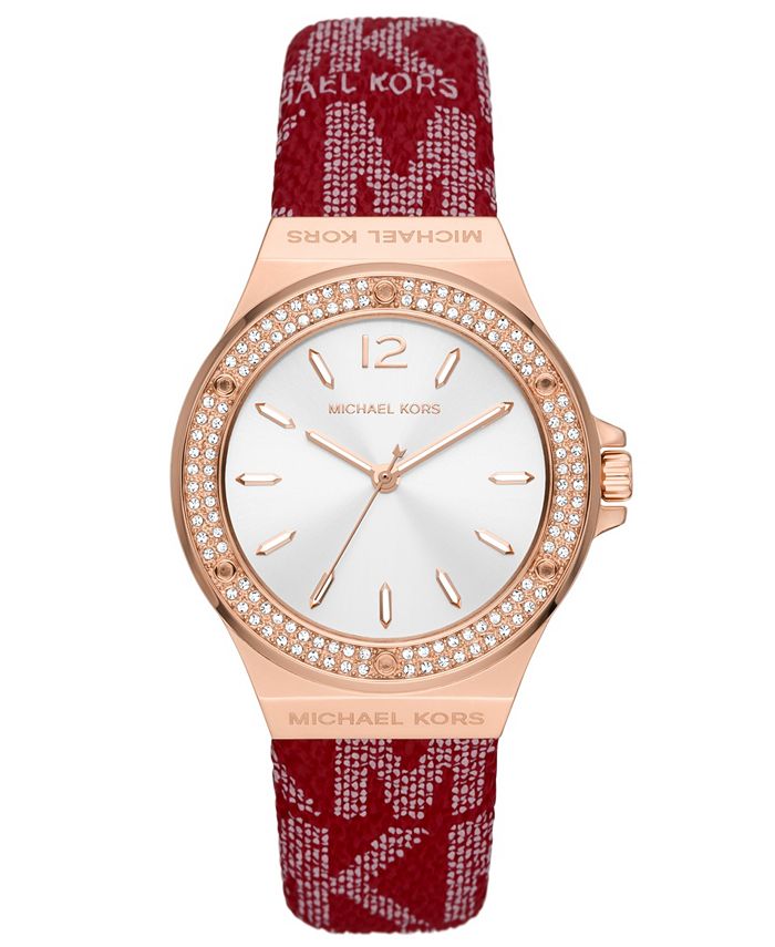 Michael Kors Women's Lennox Three-Hand Red Poly Vinyl Chloride Strap Watch  37mm & Reviews - All Watches - Jewelry & Watches - Macy's
