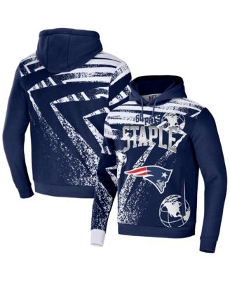 Men's NFL X Staple Navy New England Patriots Team Slogan All Over Print Pullover Hoodie