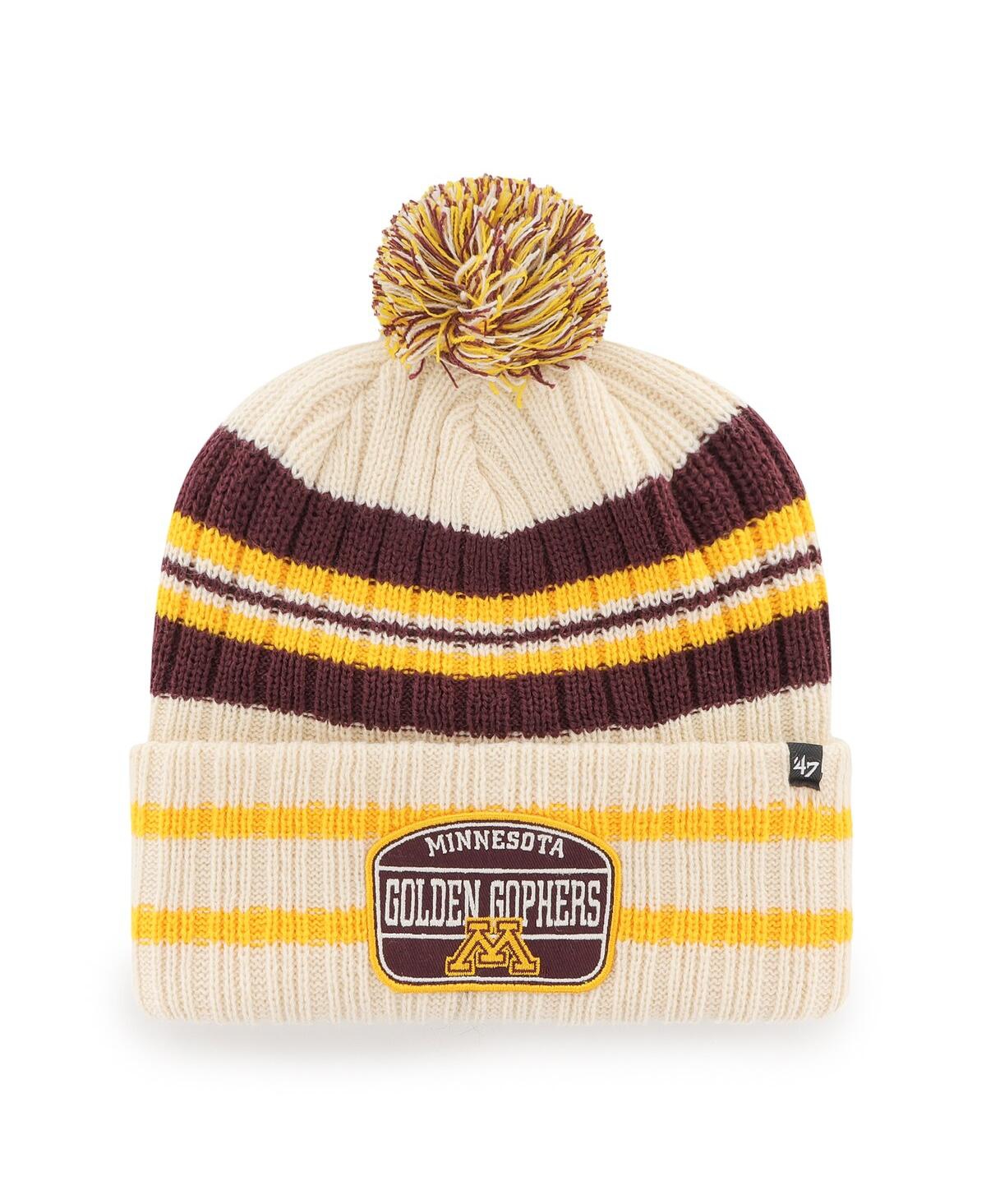 47 Brand Men's '47 Natural Minnesota Golden Gophers Hone Patch Cuffed Knit Hat With Pom