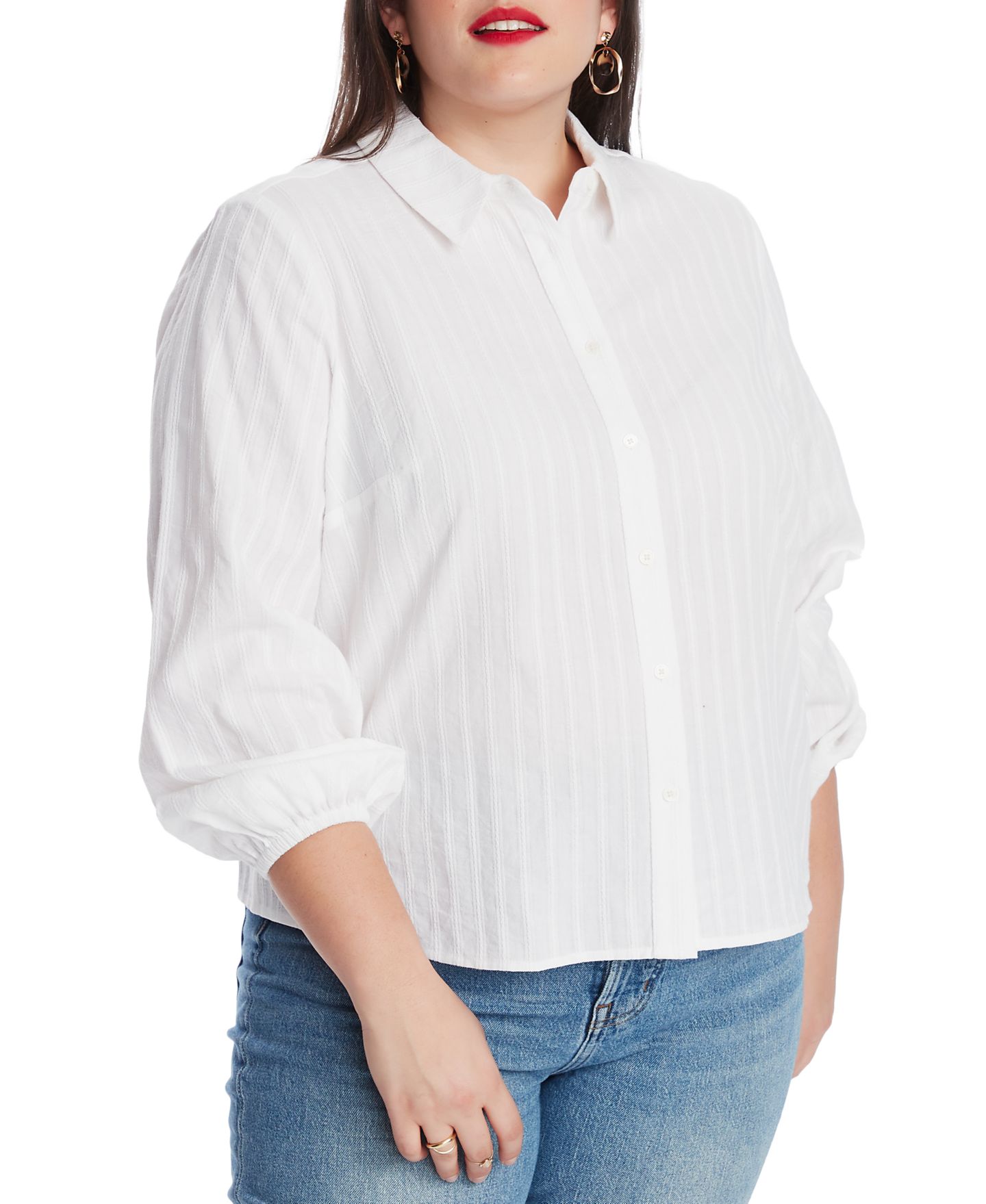 Женский топ Court & Rowe Texture Cotton Blouson Button Down, цвет: Белый — фото 1