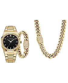 Men's Shiny Gold-Tone Metal Bracelet Watch 42mm Gift Set