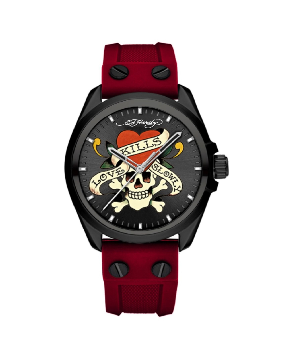 Men's Matte Red Silicone Strap Watch 46mm - Black Sunray, Matte Red