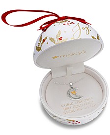 Ornament Box with Cubic Zirconia Moon & Stars 18" Pendant Necklace in Sterling Silver & Gold-Plate, Created for Macy's