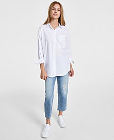Women's Collared Button-Front High-Low Top