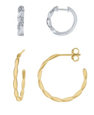 Duo Crystal and High Polished Earring Hoop, Set of 2