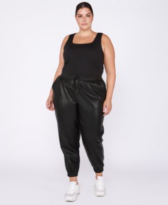 Black Tape - Trendy Plus Size High-Rise Faux-Leather Joggers