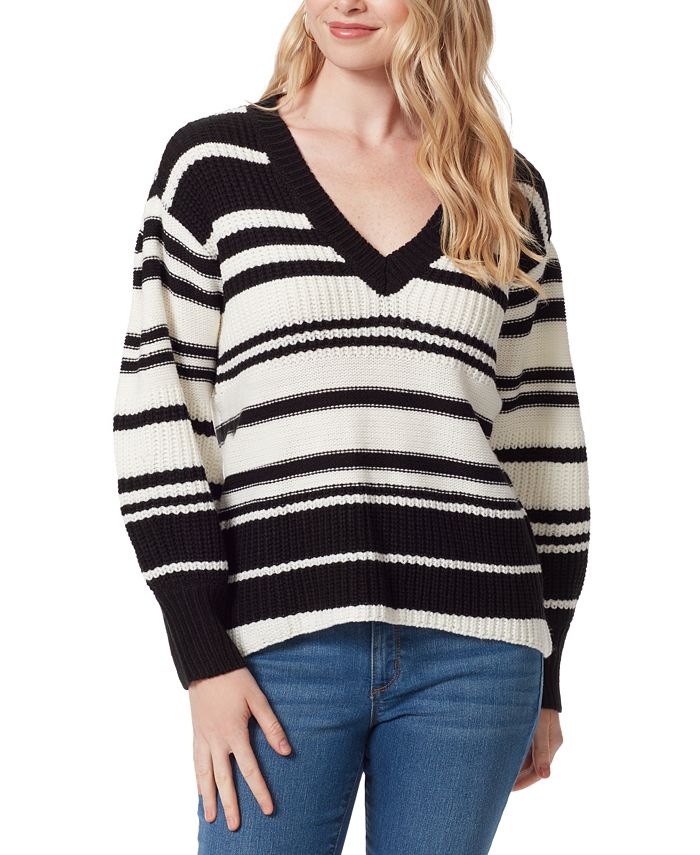 Jessica Simpson Women's Striped Elmira V-Neck Sweater - Macy's