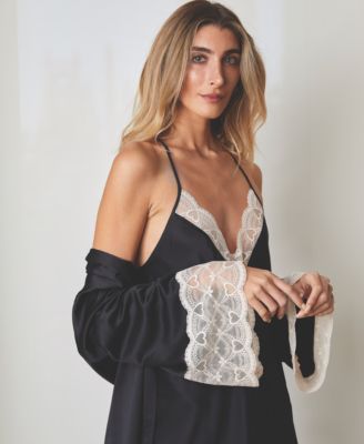 Kit Heart Lace Matte Charmeuse Wrap Robe