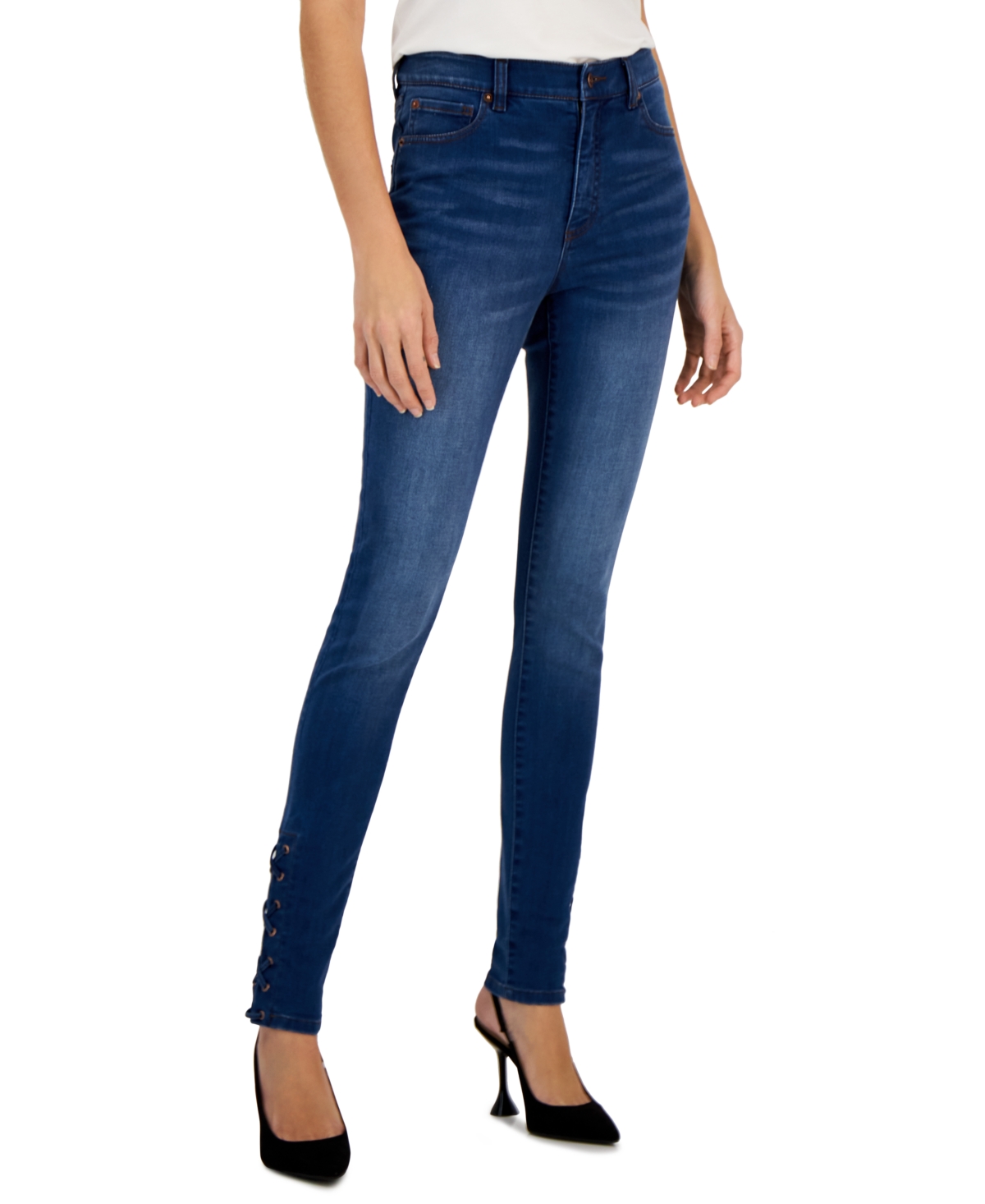  Inc International Concepts Women's High-Rise Lace-Up Hem Skinny Jeans, Created for Macy's
