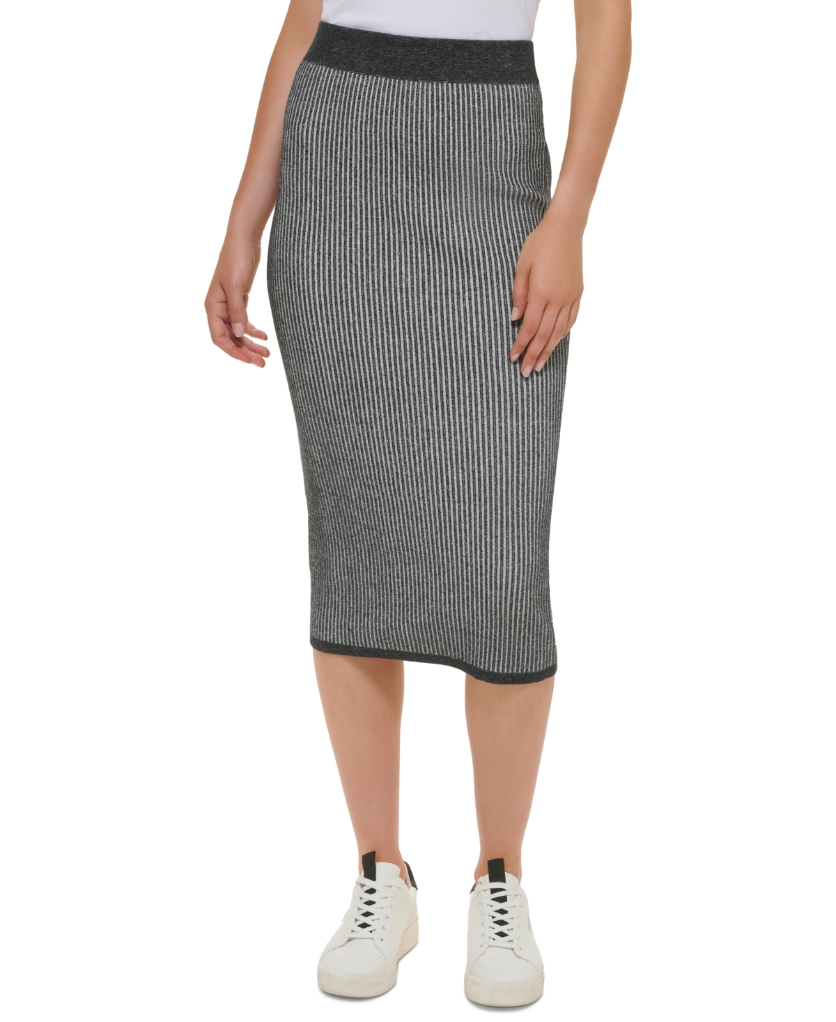 Dkny Jeans Women's Ribbed Pull-On Close-Fitting Midi Skirt