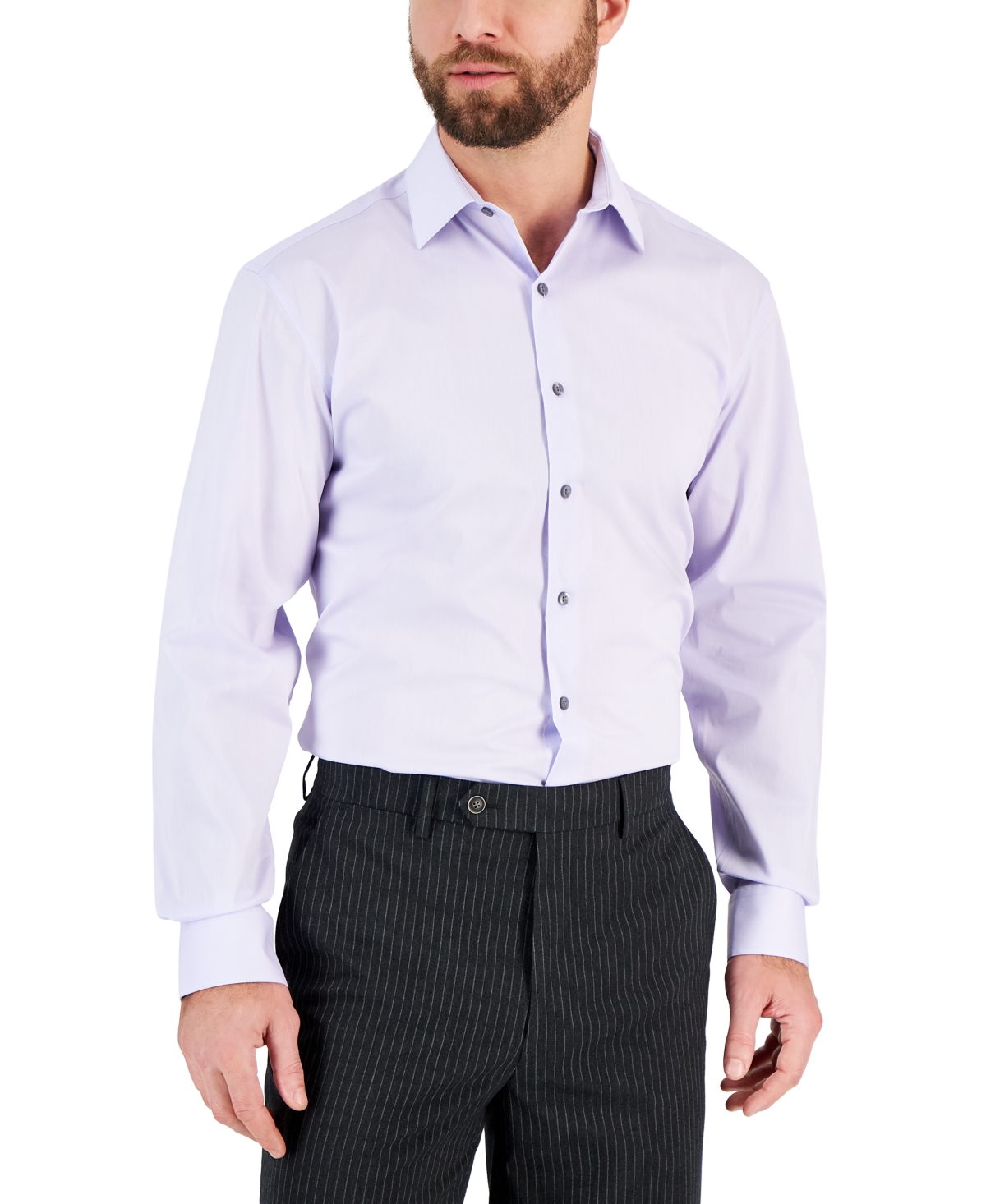 Alfani Men's Regular Fit 2-way Stretch Stain Resistant Dress Shirt, Created For Macy's In Lilac Whisper