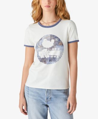 Lucky Brand - Women's Embellished Woodstock Bandana Classic Ringer T-Shirt