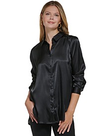 Women's Oversized Satin Button Down Shirt