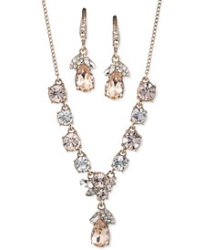 Gold-Tone 2-Pc. Set Pink Stone & Crystal Fancy Statement Necklace & Matching Drop Earrings
