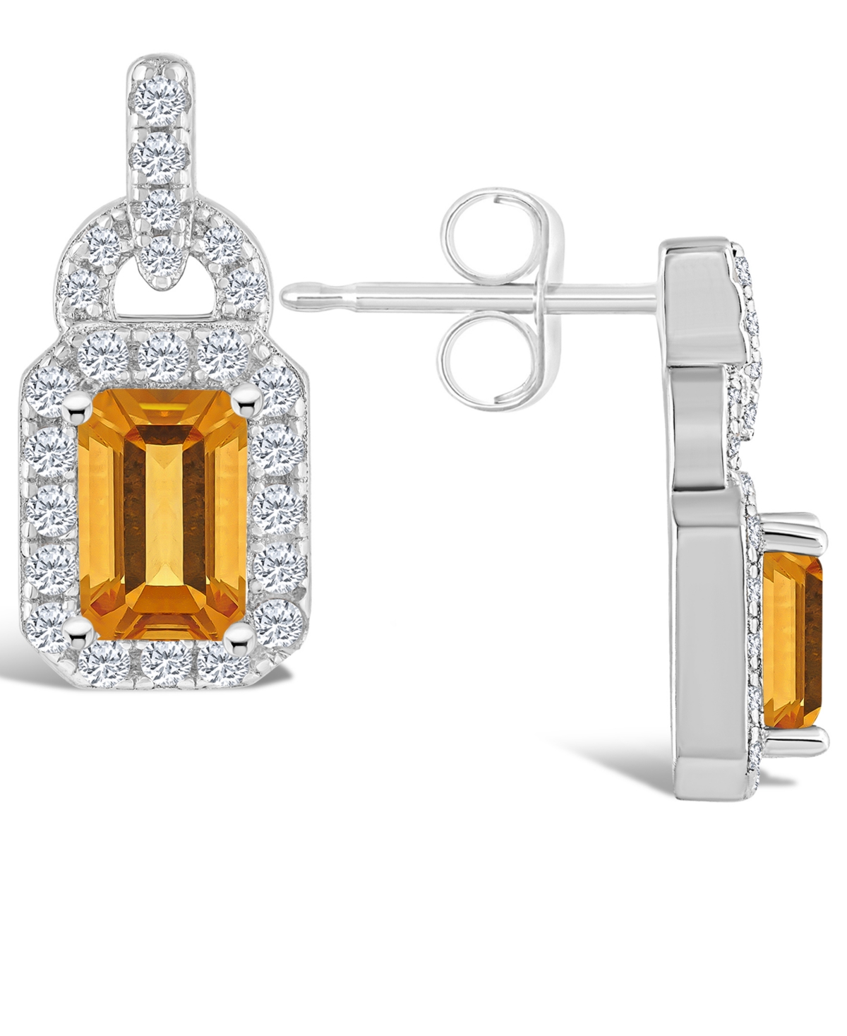 Macy's Citrine (1 1/10 Ct. T.w.) And Topaz (3/8 Ct. T.w.) Halo Drop Earrings In Sterling Silver In Orange