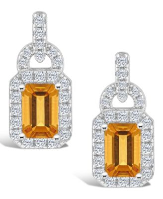 Citrine (1 1/10 ct. t.w.) and Topaz (3/8 ct. t.w.) Halo Drop Earrings in Sterling Silver