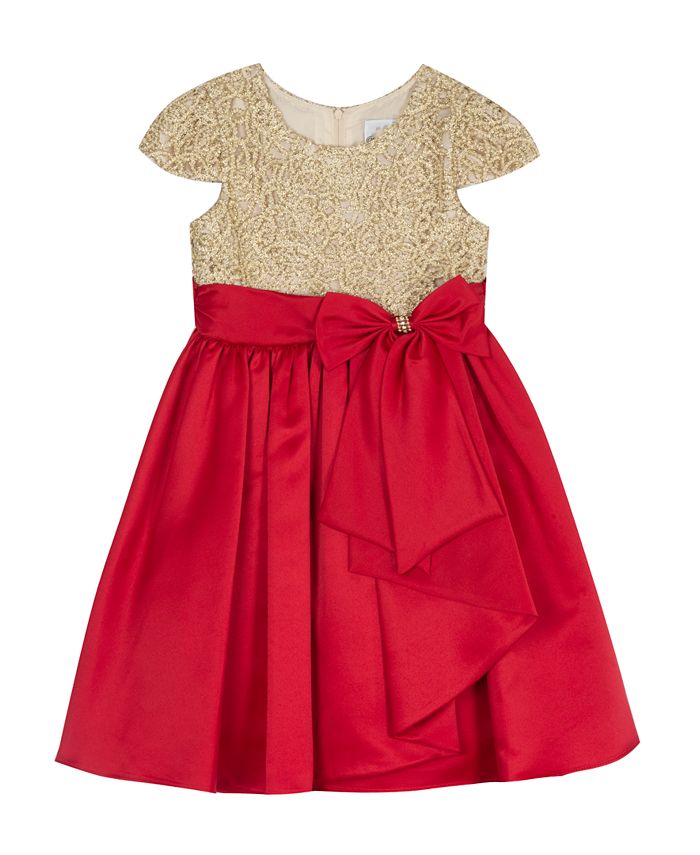 Rare Editions Toddler Girls Embroidered Bodice with Satin Cascade