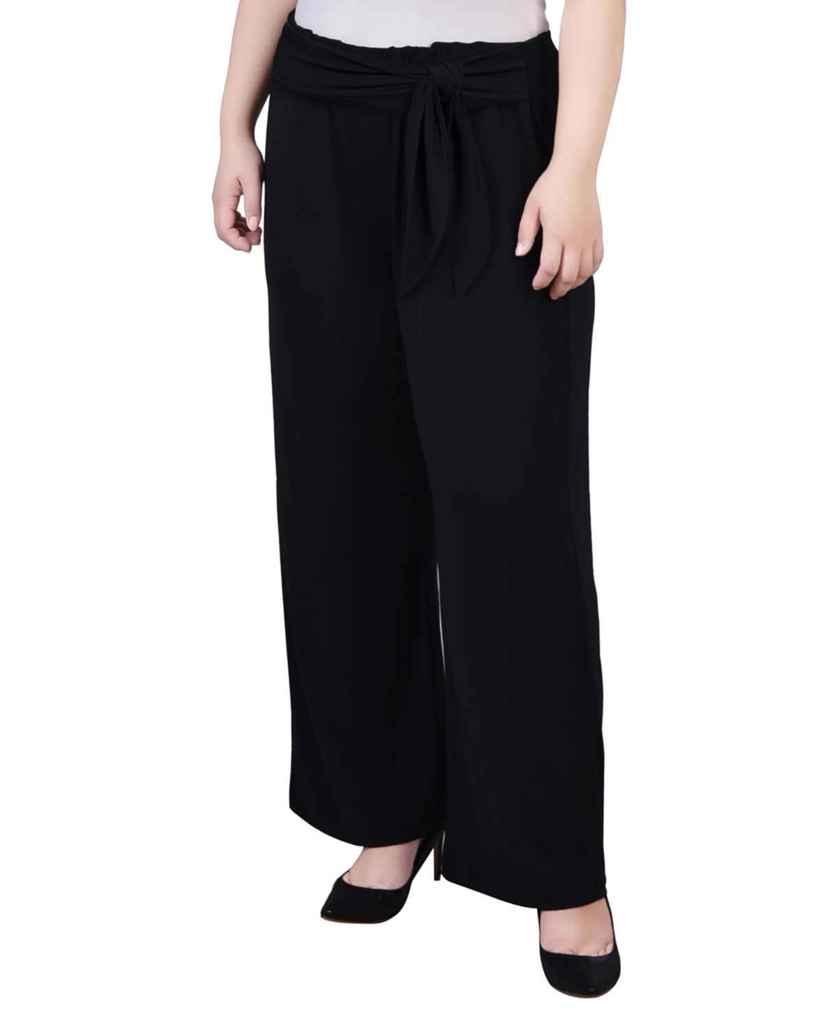Ny Collection Petite Short Mid Rise Pull On Wide-leg Palazzo Pant In Black