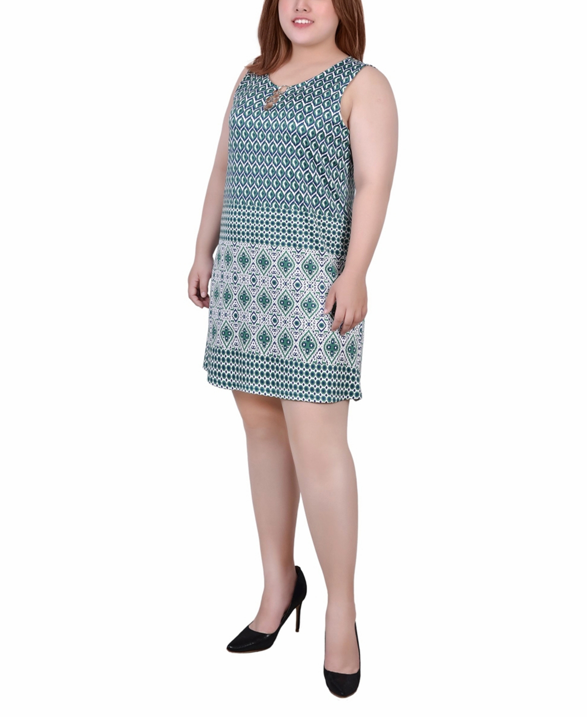 Shop Ny Collection Plus Size Sleeveless Dress With 3 Rings In Green Birdeye