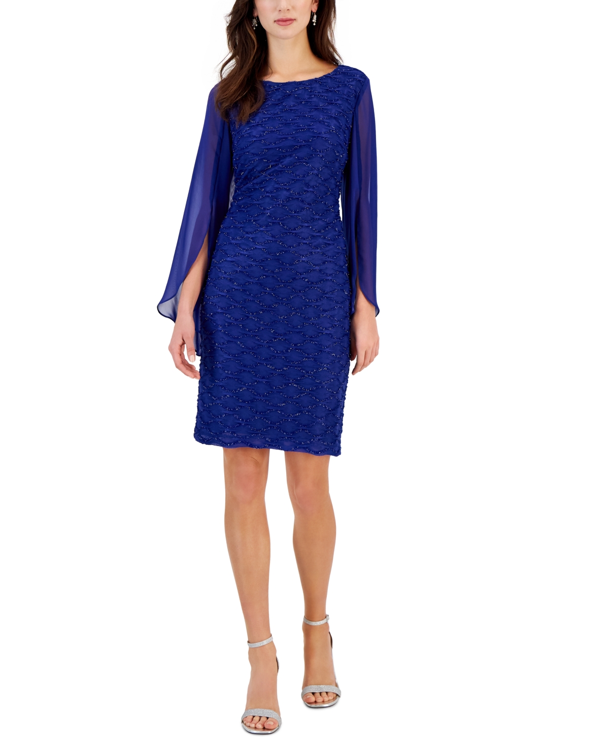 Connected Jacquard Cape Sleeve Dress