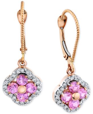Macy's - Pink Sapphire (1-1/5 ct. t.w.) & Diamond (1/3 ct. t.w.) Leverback Drop Earrings in 14k Rose Gold
