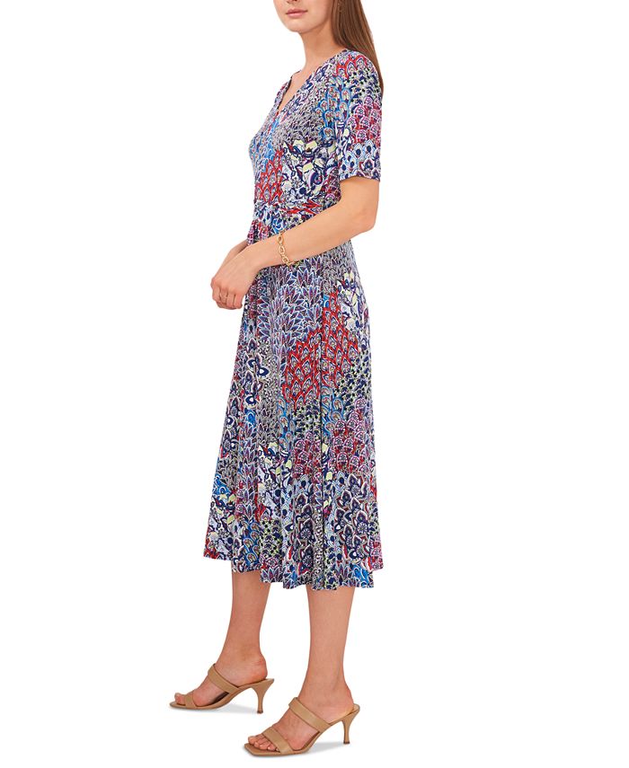 MSK Women's Lisa V-Neck Printed Jersey Belted Dress & Reviews - Dresses ...