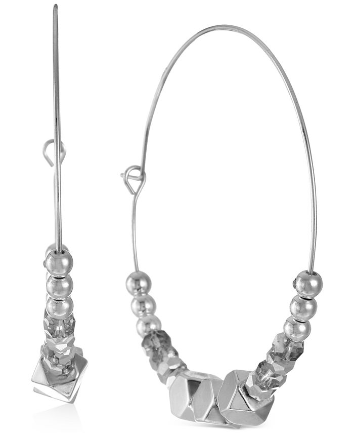 Style & Co SilverTone Large Beaded Wire Hoop Earrings, Created for