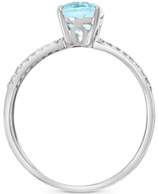 Aquamarine (1-1/10 ct. t.w.) & Diamond (1/20 ct. t.w.) Crisscross Ring in 14k White Gold
