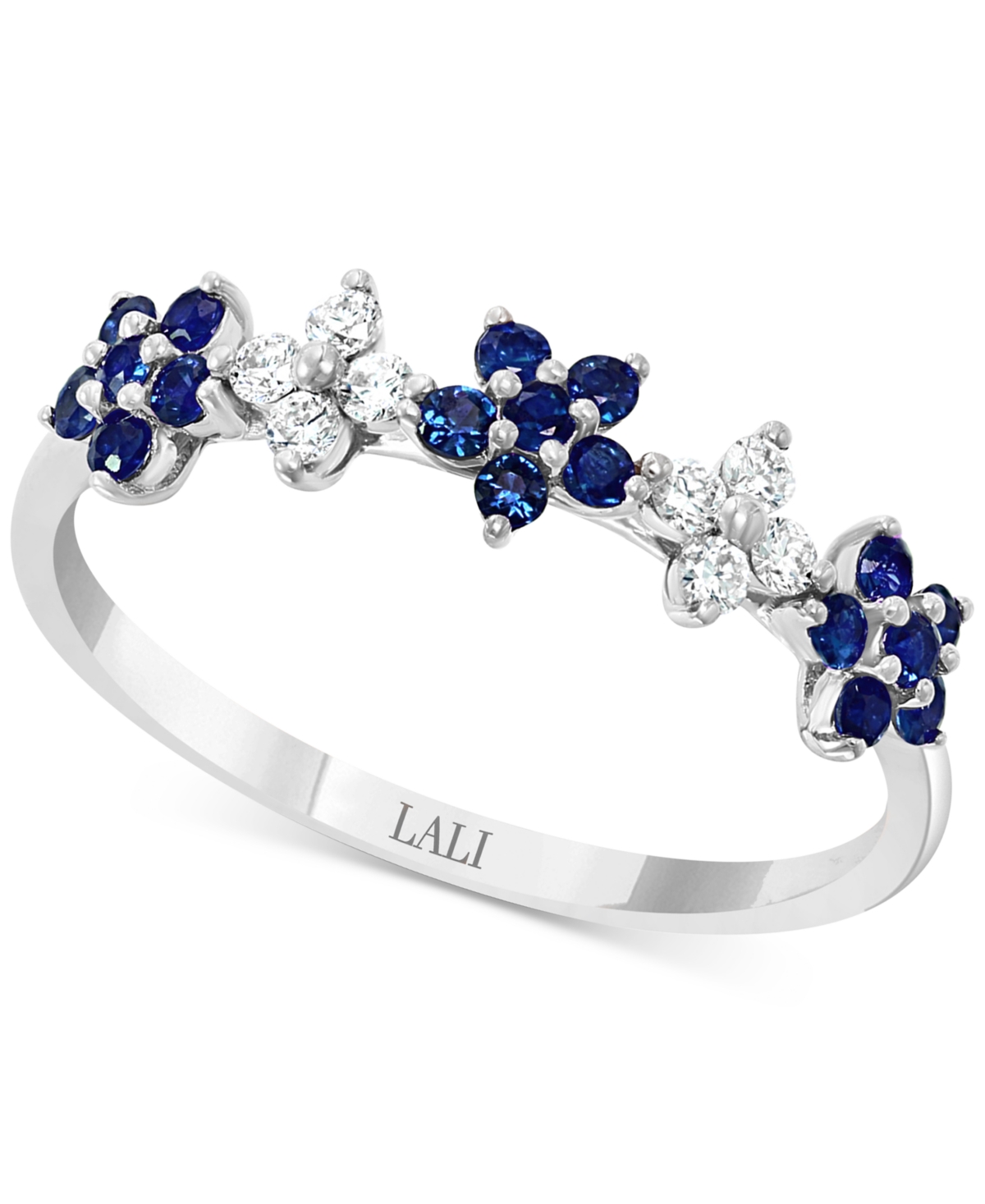 Sapphire (3/8 ct. t.w.) & Diamond (1/6 ct. t.w.) Flower Band in 14k White Gold - Sapphire