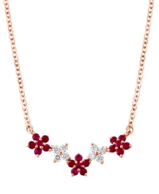 Sapphire (3/8 ct. t.w.) & Diamond (3/8 ct. t.w.) Flower Collar Necklace in 14k White Gold, 16" + 2" extender (Also in Ruby)