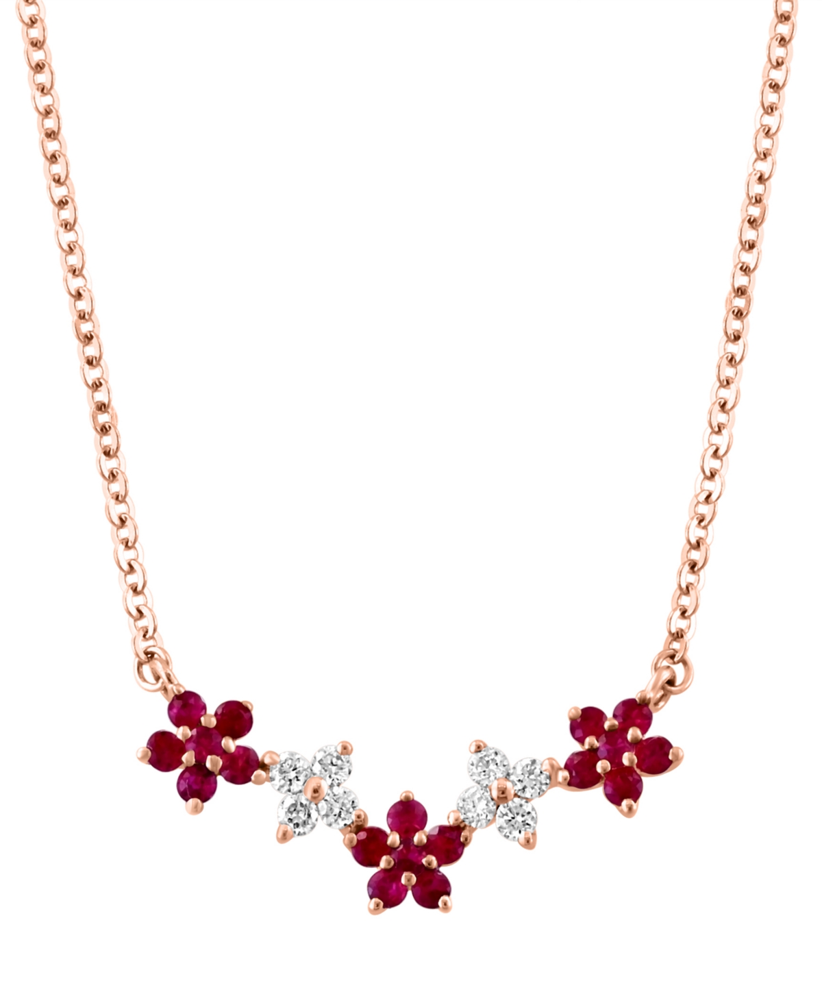 Lali Jewels Ruby (3/8 ct. t.w.) & Diamond (3/8 ct. t.w.) Flower Collar Necklace in 14k Rose Gold, 16" + 2" extender (Also in Sapphire)