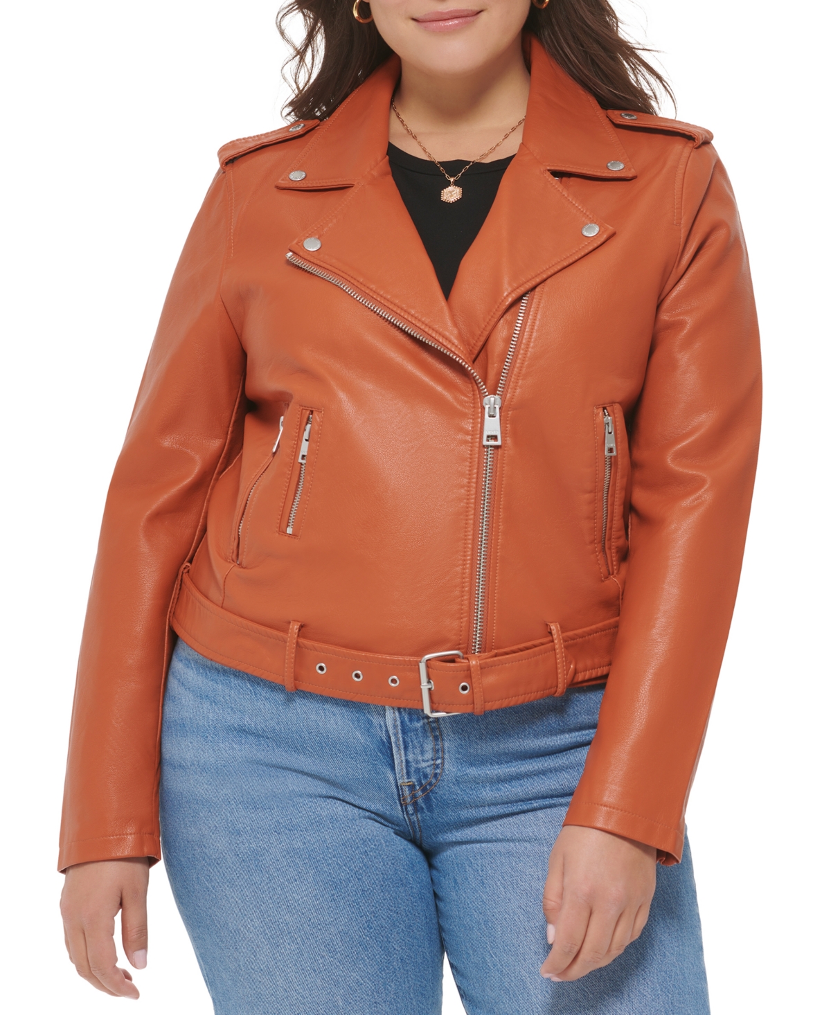 Levi's Plus Size Faux Leather Belted Motorcycle Jacket In Golden Brown