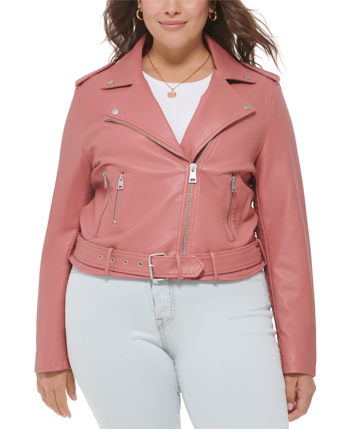 Levi's Plus Size Faux Leather Belted Motorcycle Jacket In Winter Rose