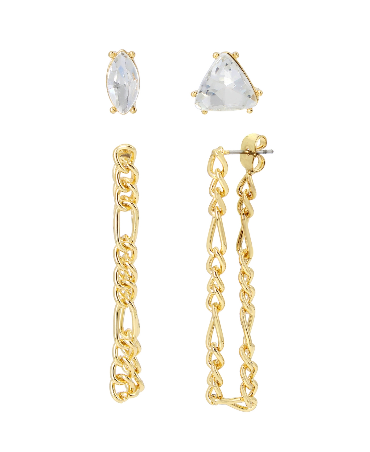 Stone Front Back Earrings Set, 4 Piece - Crystal, Gold-Tone