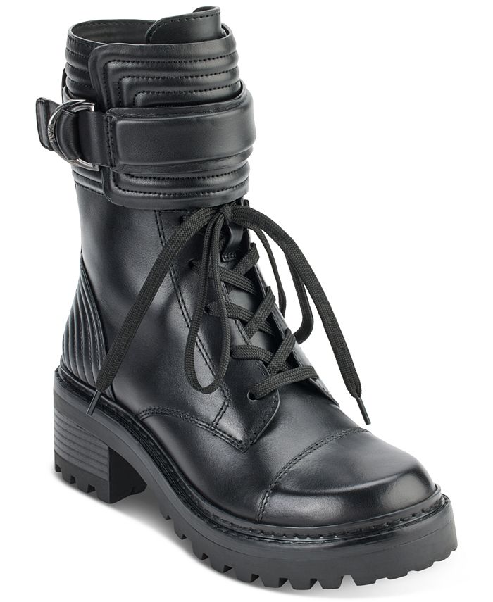 macys.com | Women'S Basia Buckled Quilted Block-Heel Combat Boots