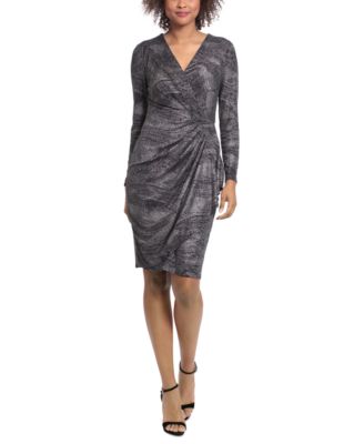 London Times - Women's Printed Faux-Wrap Dress